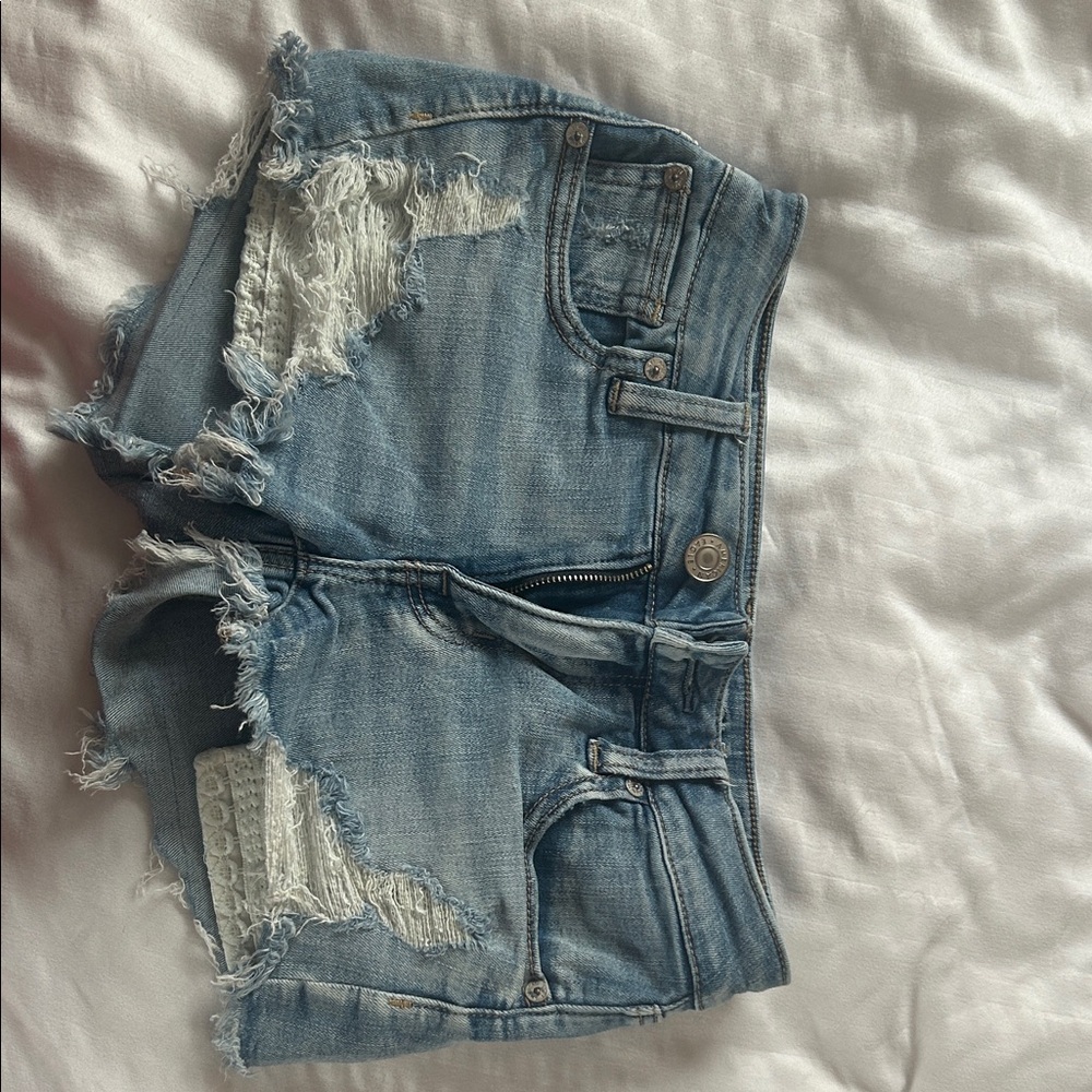American Eagle Outfitters Light Blue Distressed Jean Shorts